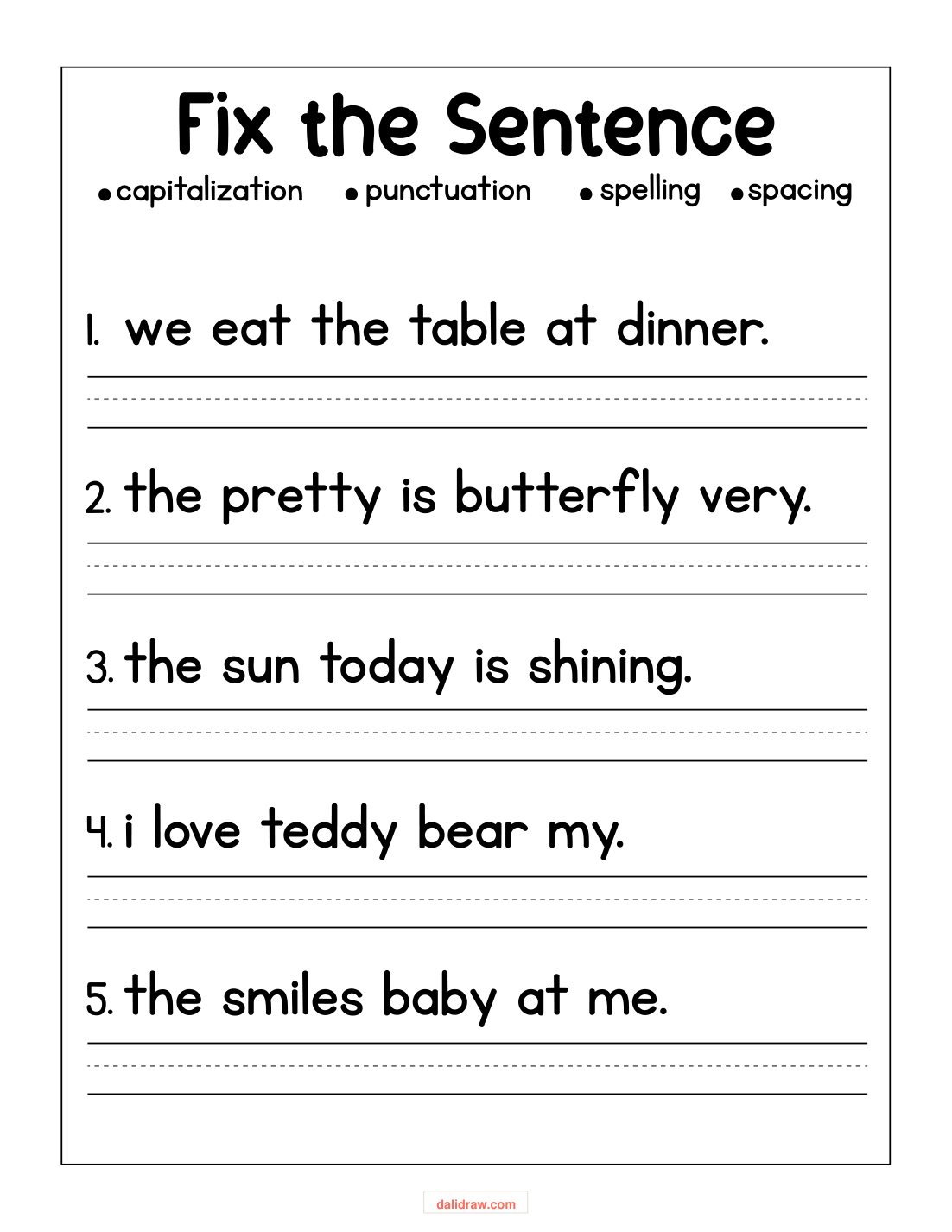 Sentence building sample page