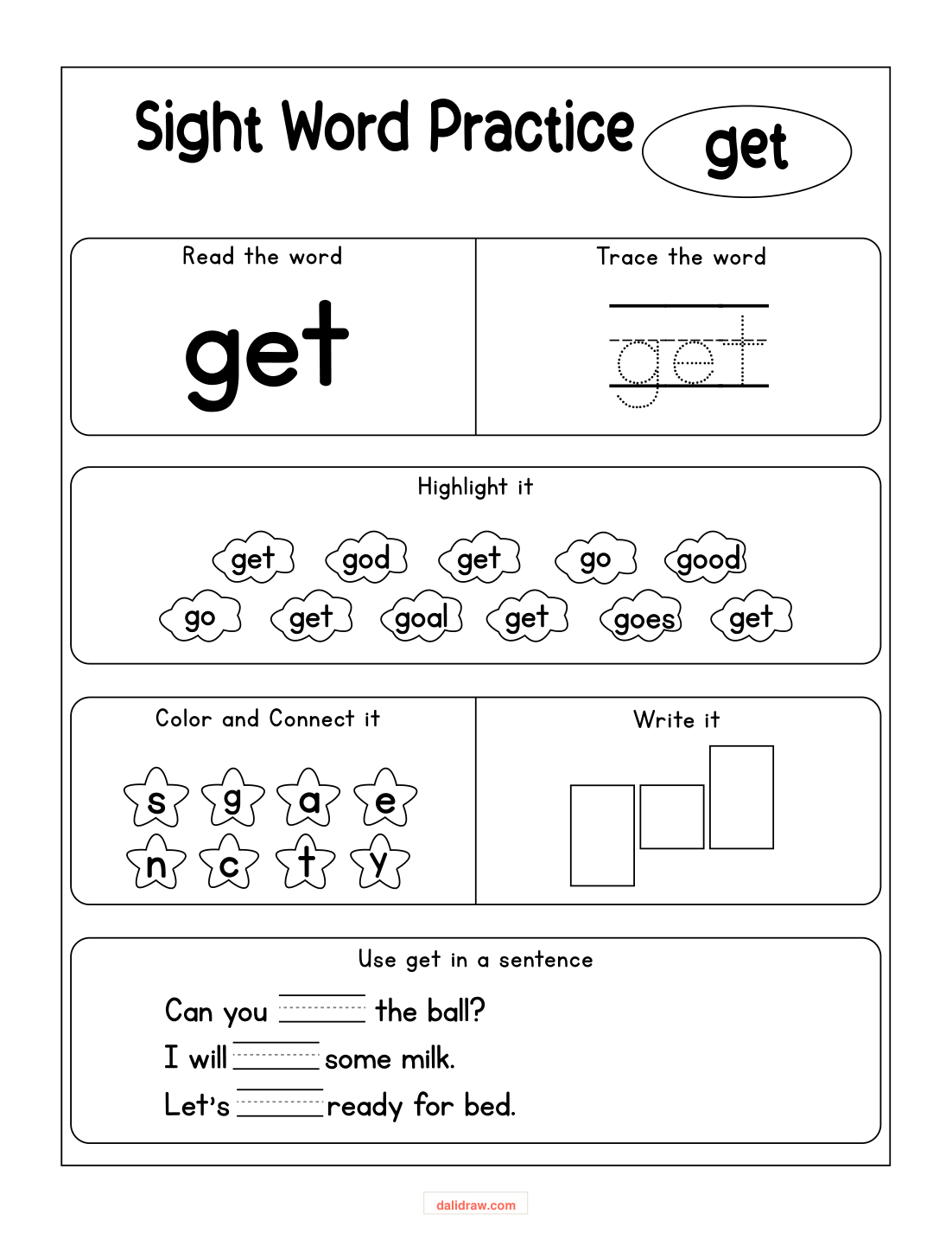 Read and trace sight words page
