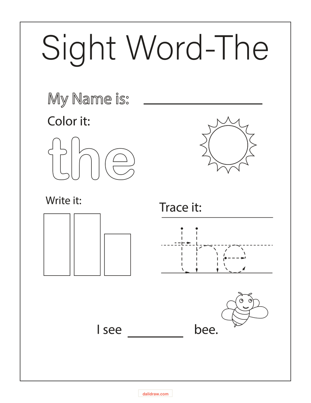 Sight word writing page