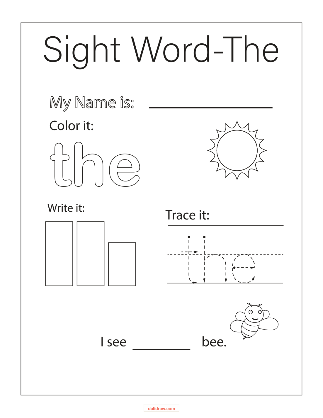 Sight word writing page