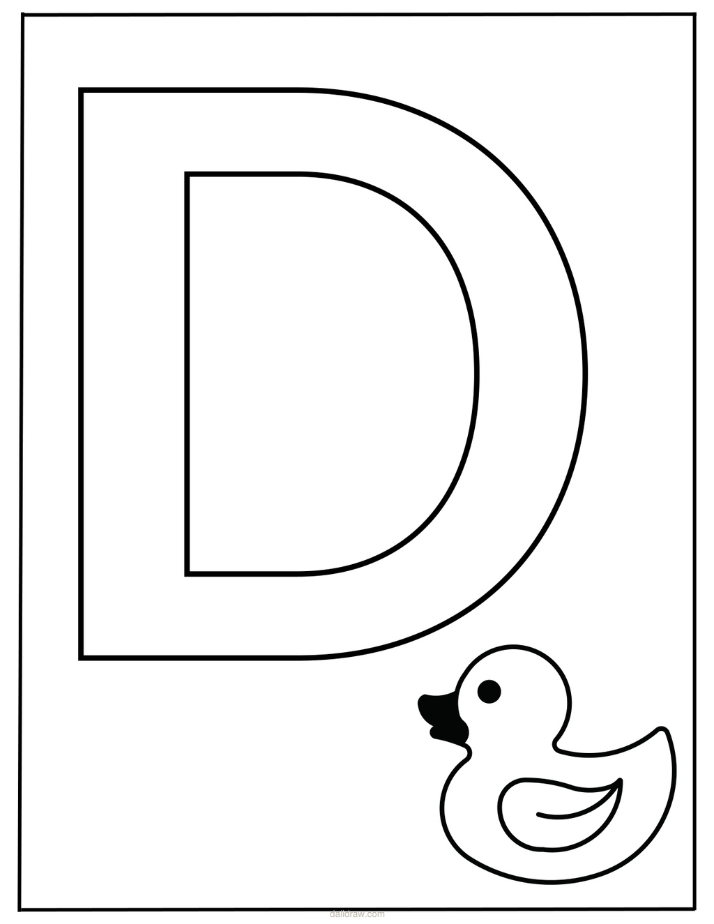 Alphabet coloring page sample - letter D with duck