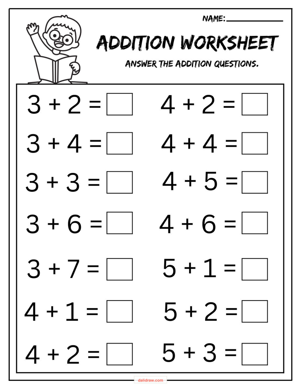 Addition worksheet sample