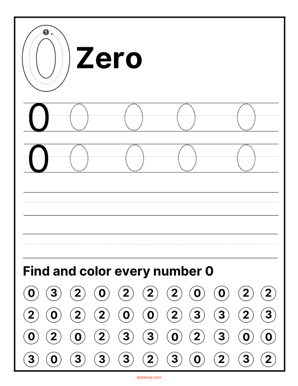 Number tracing practice page
